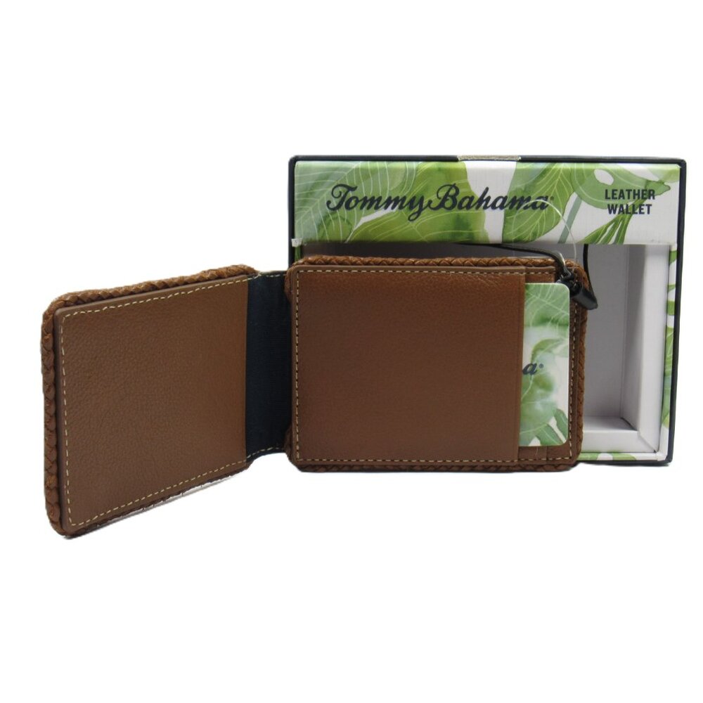 Tommy Bahama Men's Magnetic Card Case/Money Clip Wallet Genuine Leather Tan